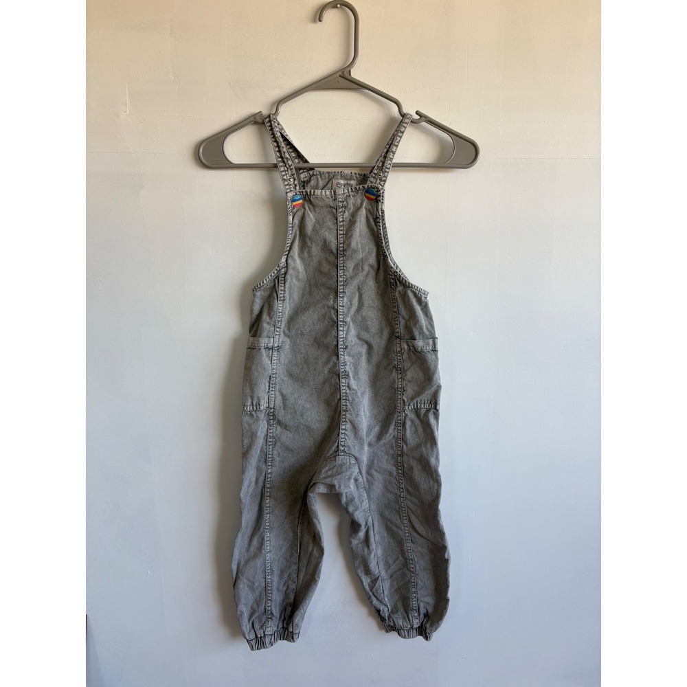 Playday Kids Gray Cotton Bib Overalls Elastic Cuffs Size 3/4 Years 110cm